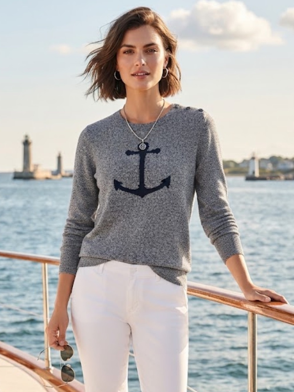 Women’s Nautica Nautical Anchor 100% Cotton Top Blue N White